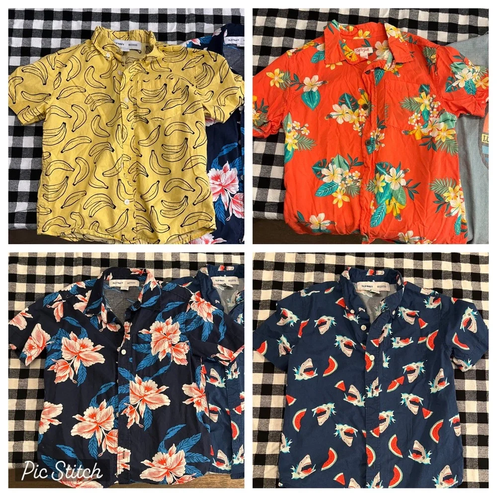 Boys Hawaiian Shirt Bundle Size 5/6 Small Tropical Summer Vacation Lot of 5